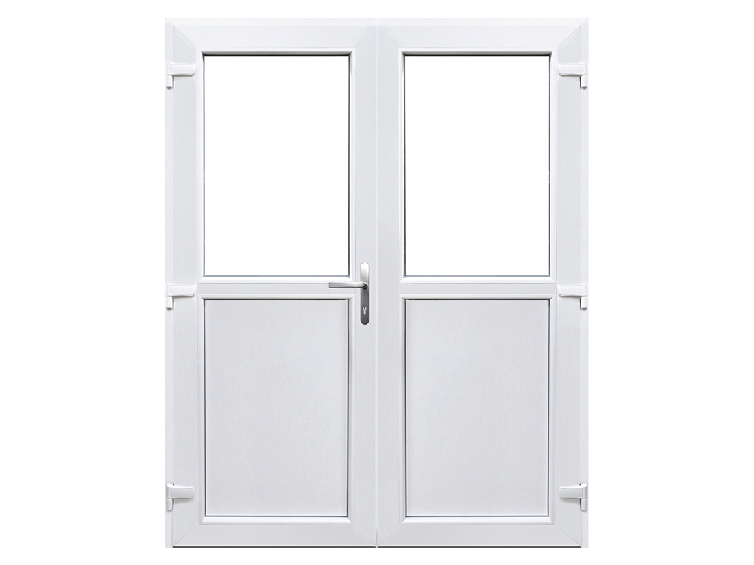 Dubbeldörr i plast - ½ glas ½ panel 200 x 210
