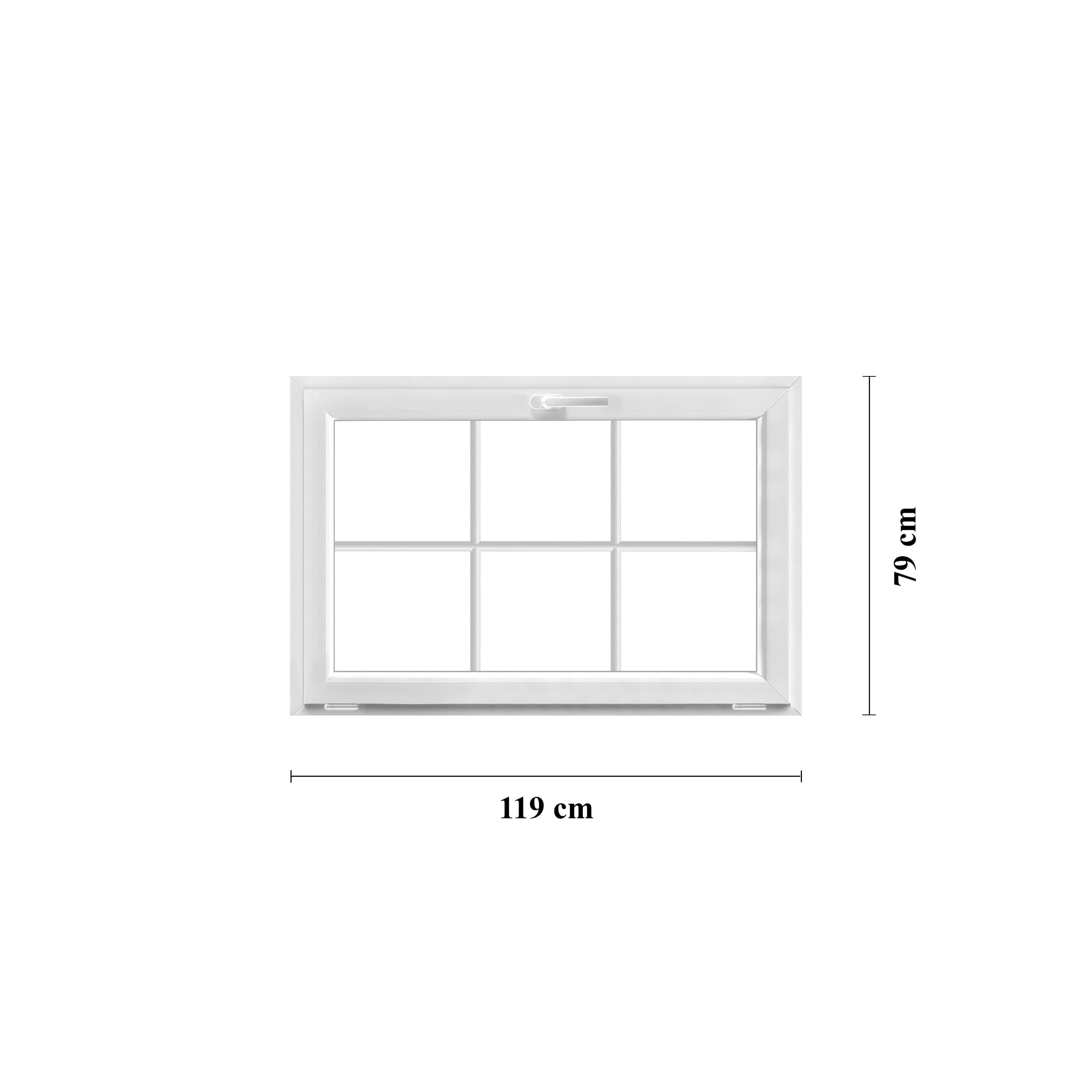 Bottenhngt fnster med invndiga sprjs PVC 119 x 79 cm