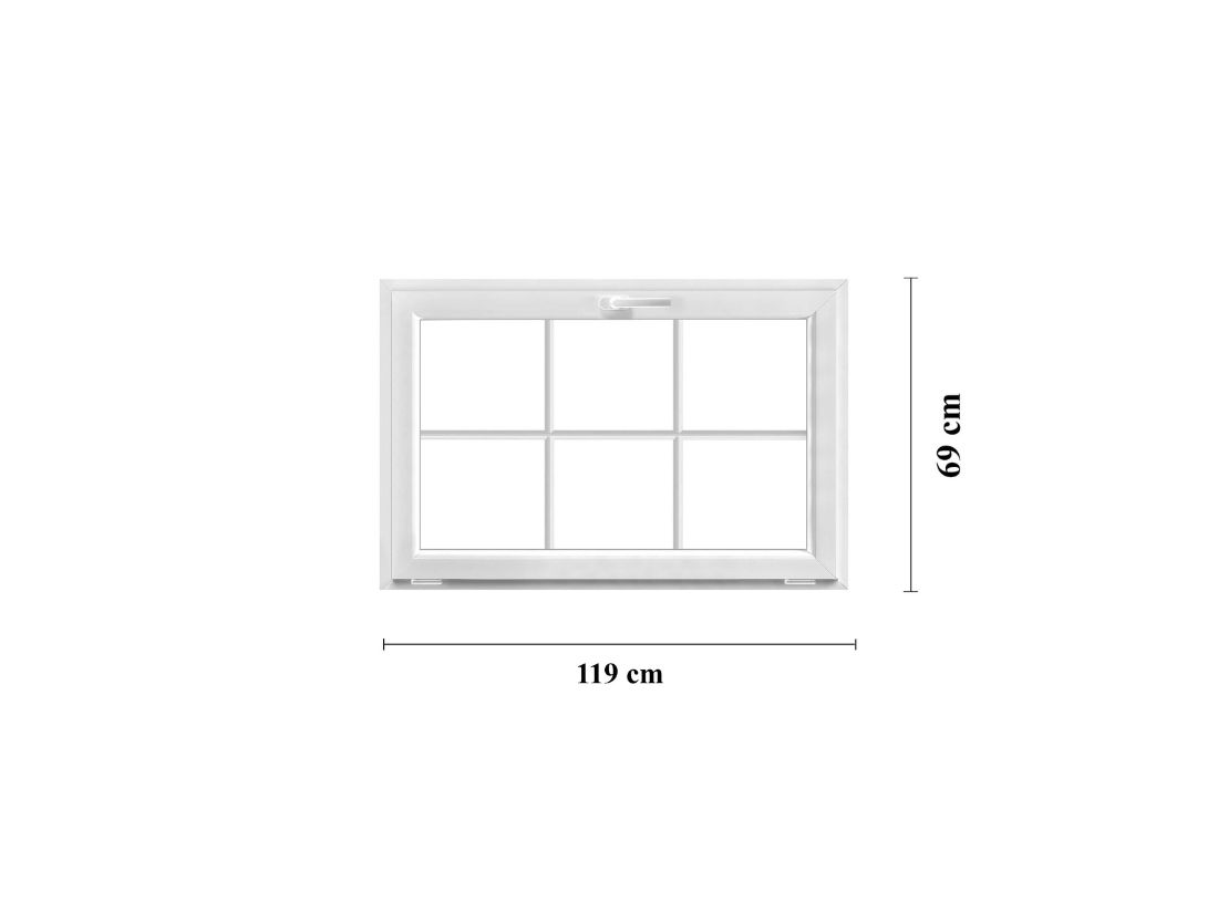 Bottenhängt fönster med invändiga spröjs PVC 119 x 69 cm